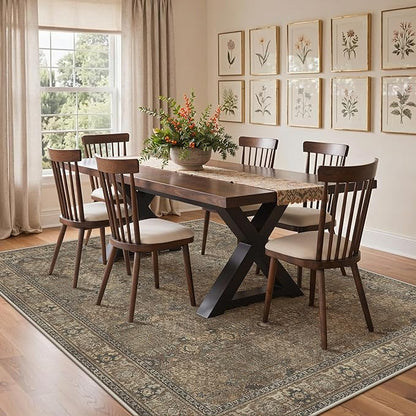 Bavni Washable Rugs 8x10-Machine Washable Rug Lightweight Low Pile, Vintage Floral Rug Non-Shedding Distressed Throw Carpet for Living Room Bedroom Office, Brown