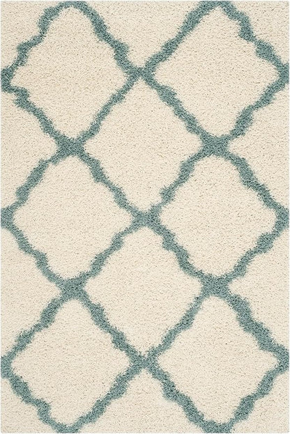 SAFAVIEH Dallas Shag Collection Accent Rug - 4' x 6', Ivory & Light Blue, Trellis Design, Non-Shedding & Easy Care, 1.5-inch Thick Ideal for High Traffic Areas in Foyer, Living Room, Bedroom (SGD257J)