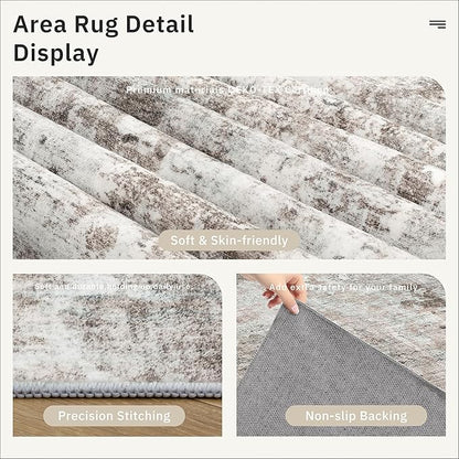 Abstract Rug 5x7 Machine Washable Area Indoor Pink Grey Low Pile Non-Slip Foldable Thin Accent Gray Rugs for Bedroom Living Room Dining Room