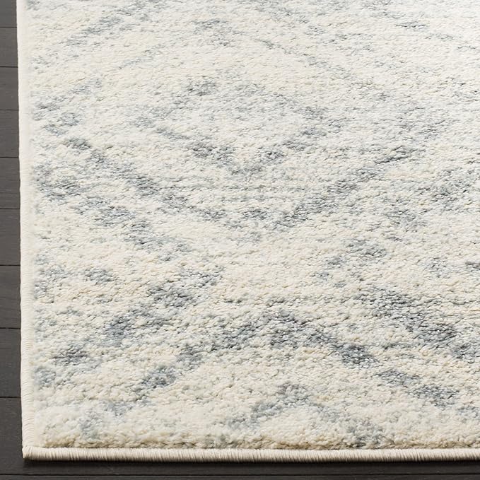 SAFAVIEH Adirondack Collection Area Rug - 4' Square, Ivory & Light Blue, Modern Diamond Distressed Design, Non-Shedding & Easy Care, Ideal for High Traffic Areas in Living Room, Bedroom (ADR131T)
