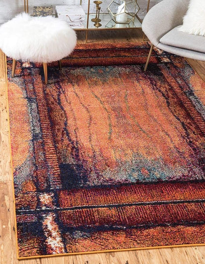 Unique Loom Estrella Collection Rustic, Distressed, Modern, Abstract Area Rug (9' 0 x 12' 0 Rectangular, Orange/Black)
