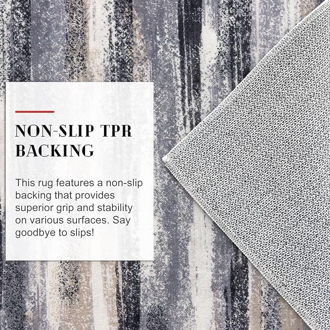 Modern Abstract Runner Rug 2.6x10, Grey Black Multi Washable Long Kitchen Runner Non-Slip Soft Hallway Rug Runner Thin Print Faux Wool Carpet for Entryway Bedroom Laundry Room Indoor Home Decor