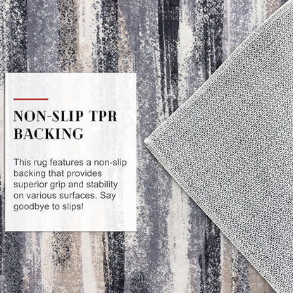 Modern Abstract Runner Rug 2.6x12, Grey Black Multi Washable Long Kitchen Runner Non-Slip Soft Hallway Rug Runner Thin Print Faux Wool Carpet for Entryway Bedroom Laundry Room Indoor Home Decor
