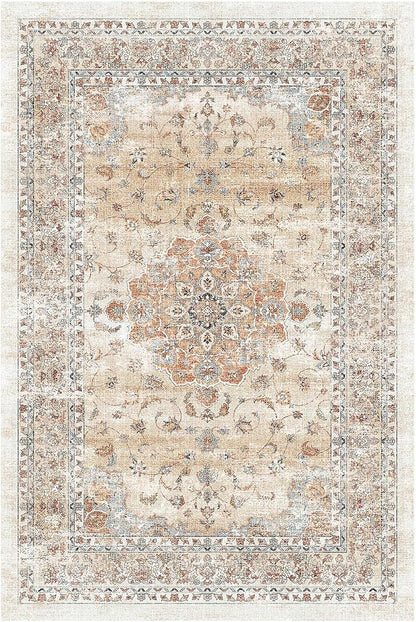 HUGEAR Entryway Machine Washable Area Rugs 2x3 Vintage Orange Small Neutral Style Non Slip Stain Resistant Low Pile Throw Carpet for Hallway Kitchen Retro Aesthetic Modern Decor