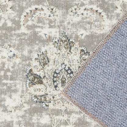 jinchan Fiora Hallway Runner Rug 3x7 Machine Washable Runner Rug Taupe Vintage Floral Design Non-Slip Low Pile Ultra-Thin for Kitchen Laundry Room Bedroom Farmhouse (3‘x7', Taupe)