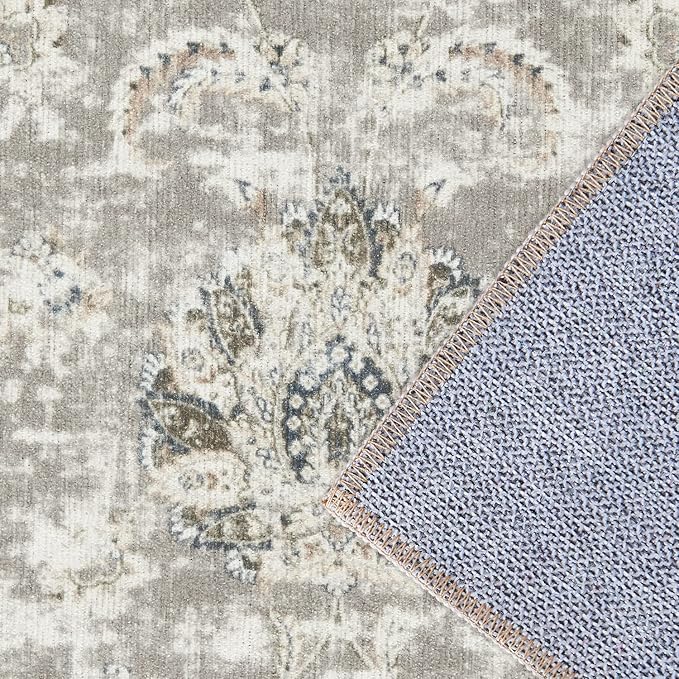 jinchan Fiora Hallway Runner Rug 3x8 Machine Washable Runner Rug Taupe Vintage Floral Design Non-Slip Low Pile Ultra-Thin for Kitchen Laundry Room Bedroom Farmhouse (3‘x8', Taupe)