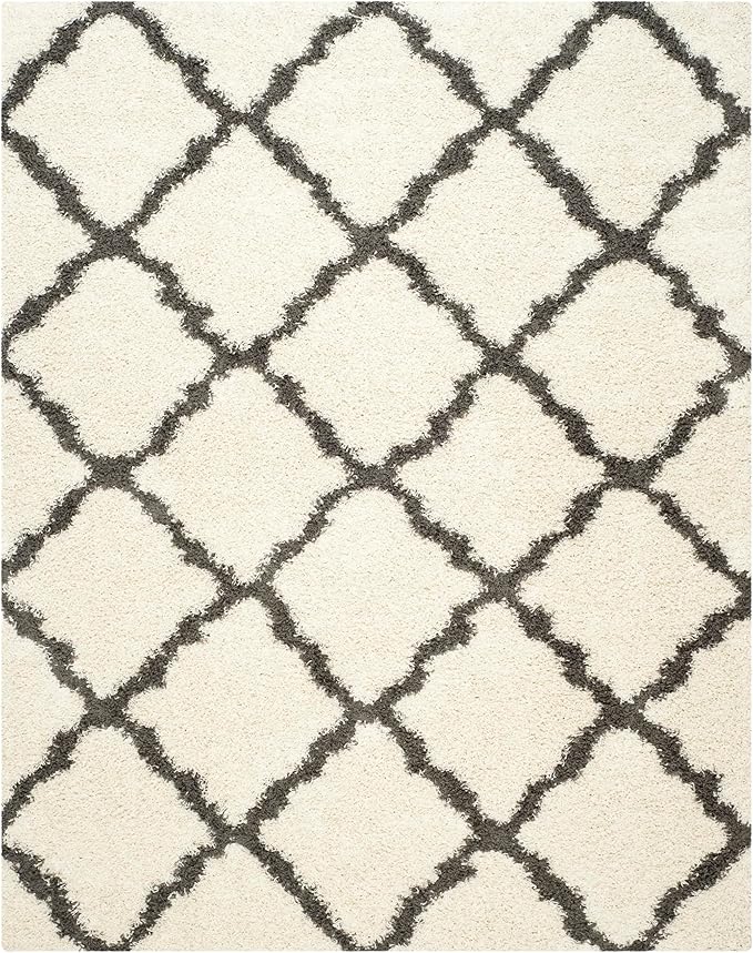 SAFAVIEH Dallas Shag Collection X-Large Area Rug - 11' x 15', Ivory & Dark Grey, Trellis Design, Non-Shedding & Easy Care, 1.5-inch Thick Ideal for High Traffic Areas in Living Room, Bedroom (SGD257H)