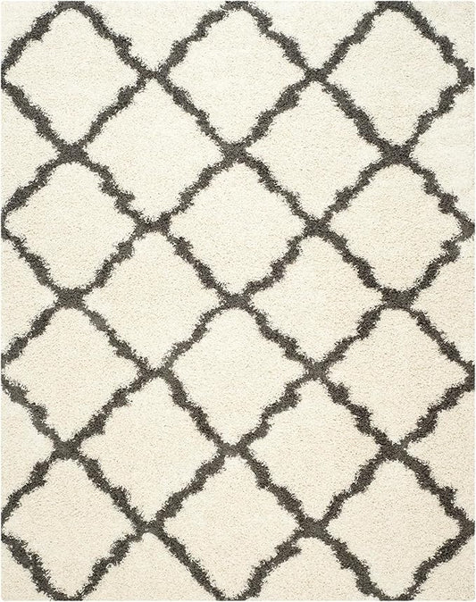 SAFAVIEH Dallas Shag Collection X-Large Area Rug - 11' x 15', Ivory & Dark Grey, Trellis Design, Non-Shedding & Easy Care, 1.5-inch Thick Ideal for High Traffic Areas in Living Room, Bedroom (SGD257H)