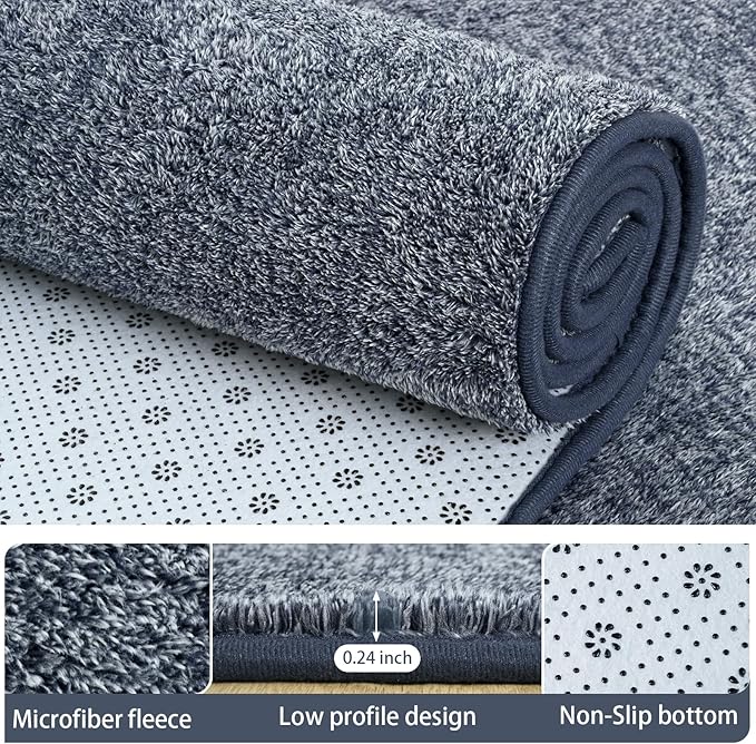 AROGAN Washable 2x10 Runner Rug for Hallway, Long Runner Rugs wtih Soft Memory Foam for Bedroom, Non Slip Backing Carpet Runners for Hallways, Kitchen, Bathroom, Entryway Home Decor, Navy Blue