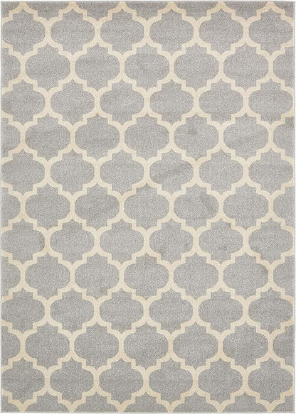 Rugs.com Lattice Collection Rug – 7' x 10' Light Gray Medium Rug Perfect for Bedrooms, Dining Rooms, Living Rooms