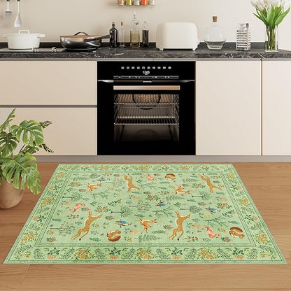 DUKINO 2x3 Rug, Washable Animal Rugs for Entryway, Non Slip Indoor Door Mat, Soft Low Pile Small Area Carpet for Entrance, Bedroom, Kitchen, Laundry, Bathroom, Light Green