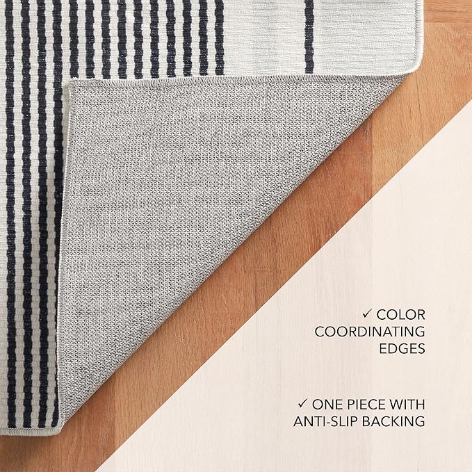 Dash & Albert Gunner Stripe Machine Washable Rug, 6 X 9 Feet, Grey Stripe Pattern