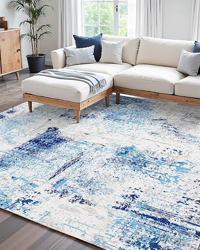 VEVOR 5 x 7 ft Area Rug Large Washable Rug Non-Slip and Tear-Resistant Soft Carpet Pet & Child Friendly Modern Area Rugs Indoor Mat for Bedroom Office Living Room Kids Room Entryway Blue