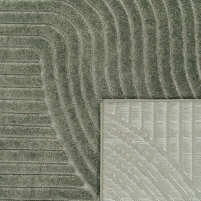 Paco Home Modern Area Rug with Raised Curved Line Pattern – Minimalist Design in Green, Size: 4' x 5'7"