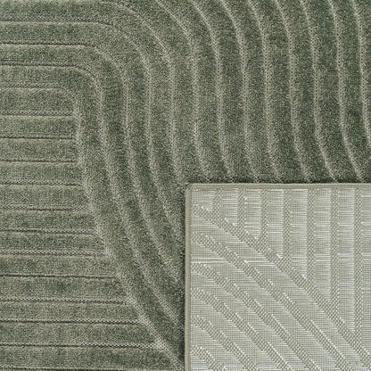 Paco Home Modern Area Rug with Raised Curved Line Pattern – Minimalist Design in Green, Size: 2'8" x 4'11"