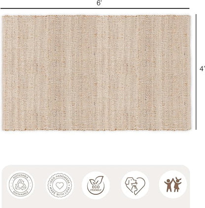 REDEARTH · Jute Cotton Area Rug - 4'x6' Rectangular Rug, Sustainable Handwoven, Non-Shedding, Soft & Durable – Reversible, Neutral Tones for Home Décor in Living Room, Dining Room, Bedroom, Set of 2