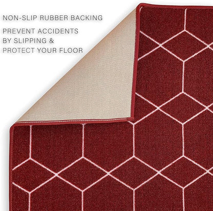 Custom Made Runner Rug for Kitchen Foyer Hallway Entry Choose Your Length Size 26 Inch Wide Geometric Lattice Design Red Color (3 feet x 26 inch)