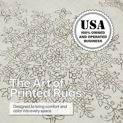 ReaLife Rugs Machine Washable Area Rug Runner - Living Room Bedroom Bathroom Kitchen Entryway Office - Padded Low Pile Stain Resistant Premium - Boho Farmhouse Vintage - Paige - Ivory 3' x 5'