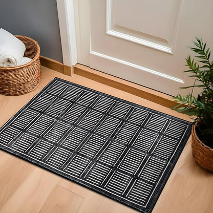 Rugshop Bohemian Stripe Lines Washable Non Slip Area Rug 2' x 4' Black