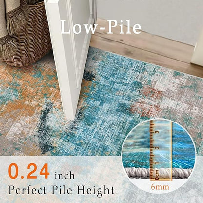 vivorug Runner Rug 2x10 Machine Washable Rug with Non-Slip Backing, Ideal for Kitchen Hallway Entryway Laundry Room - Modern Abstract, Durable, Easy Clean, Low Pile Carpet Runner, Rosy Clouds