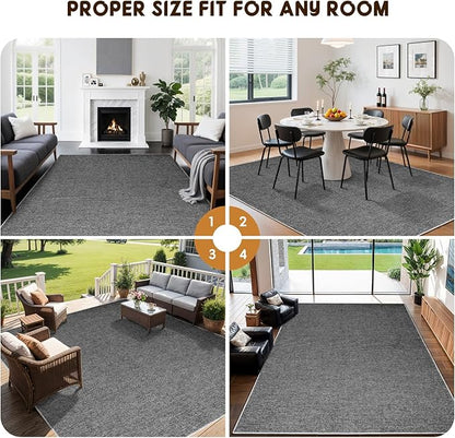 LBRO2M Easy Jute Solid Area Rug 5X7 Washable Rugs for Living Room Bedroom Natural Jute Look Indoor Outdoor Rug Durable, Solid Non Shedding Eco Friendly (5X7 Black Gray)