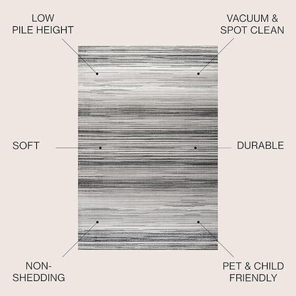 JONATHAN Y Austin Gradient Striped Gray/Black Indoor Area Rug, 4x6, Modern, Contemporary, Easy-Cleaning for Living Room, Bedroom, Kitchen, Pet Friendly, Non-Shedding (LUX103A-4)