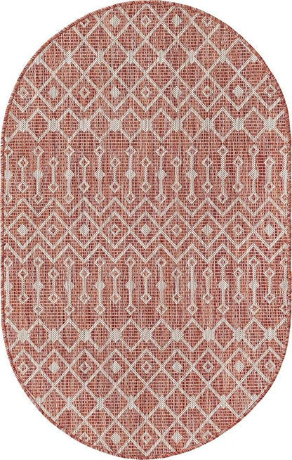Unique Loom Outdoor Trellis Collection Area Rug - Tribal Trellis (3' 3" x 5' 3" Oval, Rust Red/ Ivory)