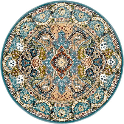 Unique Loom Narenj Collection Classic Traditional Medallion Textured Design Area Rug, 5' 0" x 5' 0", Blue/Tan