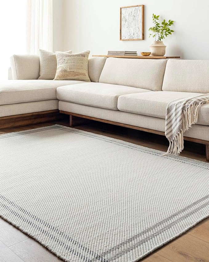 Mark&Day Wool Rugs, 8x10 Janmichael Cottage Light Silver/Charcoal Area Rug, Silver Grey Carpet for Living Room, Bedroom or Kitchen (8' x 10')