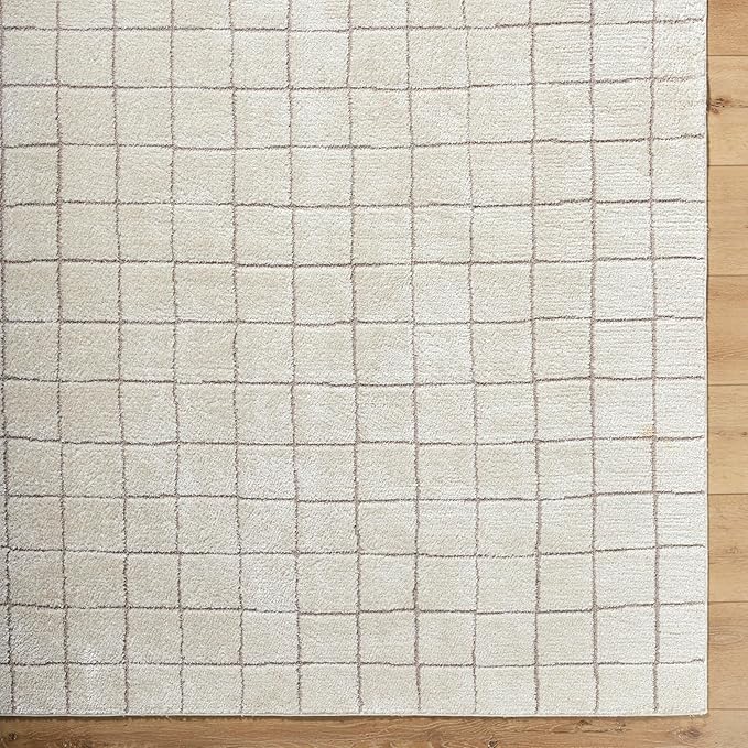 Livabliss x Our PNW Home Cascade Minimalist Grid Area Rug, 6'7" x 9', Grid Ivory/Taupe