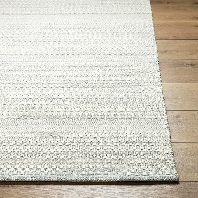 Mark&Day Wool Rugs, 5x8 Precious Solid and Border Cream/Light Slate Area Rug, Cream Grey Carpet for Living Room, Bedroom or Kitchen (5' x 7'6")