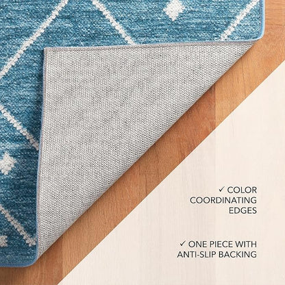 Dash and Albert Kota Machine Washable Area Rug - 6' x 9' Indigo - Diamond Accent Rug - Anti-Slip Backing, Lightweight, Machine Washable, High Traffic Areas Kitchen, Mudroom, Laundry Room