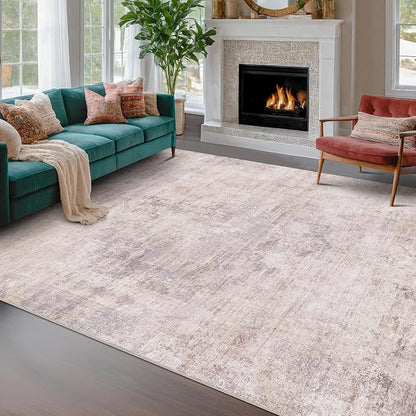 Modern Pink and Grey Rugs for Bedroom Girls - Abstract 6x9 Area Rug for Living Room, Dining Room Under Table, Thin & Soft Washable, Print Distressed Medallion Pattern