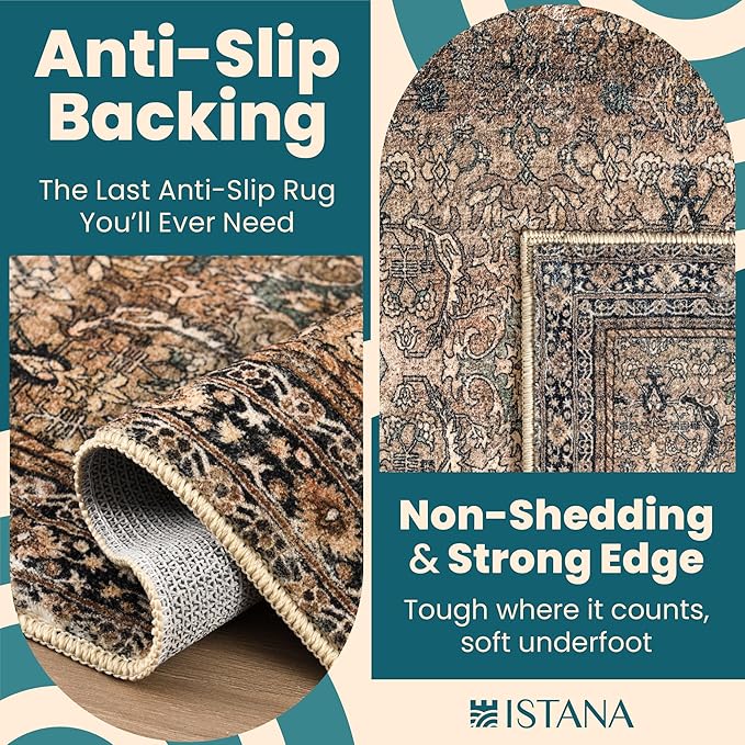 Istana 4x6 Rug - Olive & Charcoal Area Rugs 4x6 - Kid & Pet Friendly Machine Washable Rugs - 4 x 6 Area Rug Non Slip & Non Shedding Area Rug - Foldable Rug for Room for Bedroom