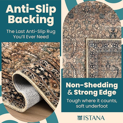 Istana 4x6 Rug - Olive & Charcoal Area Rugs 4x6 - Kid & Pet Friendly Machine Washable Rugs - 4 x 6 Area Rug Non Slip & Non Shedding Area Rug - Foldable Rug for Room for Bedroom