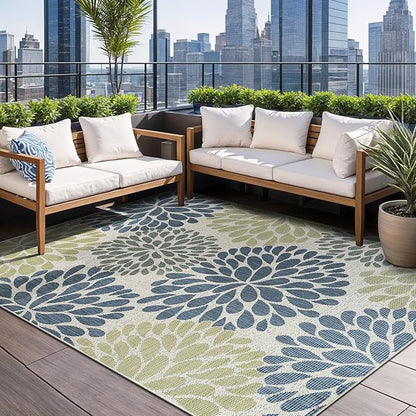 Beverly Rug Outdoor Rug 6x9 Modern Exotic Tropical Leaf Area Rugs for Indoor and Outdoor Patio Deck Porch Garden Water Resistant Washable Outside Carpet (6 x 9 Olive)