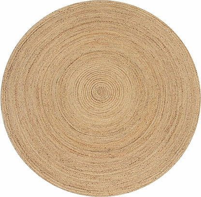 Hausattire Hand Woven Jute Braided Rug, 5’ Round – Natural, Reversible Boho Entry Area Rugs for Kitchen, Living Room I Farmhouse Decorative Floor Rug, 5 Feet Round