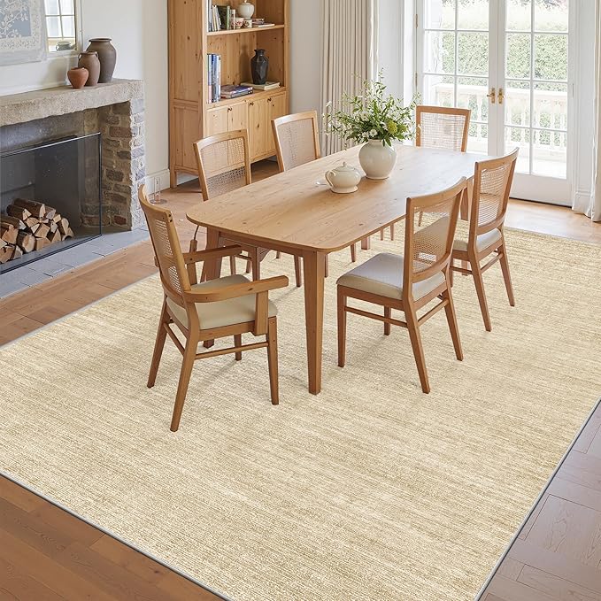 Art&Tuft Washable Rugs 8x10, Area Rugs for Living Room - Non Slip and Stain Resistant Soft Thin Low Pile 8x10 Rug for Bedroom, Dining Room, Kitchen, Office, Brown