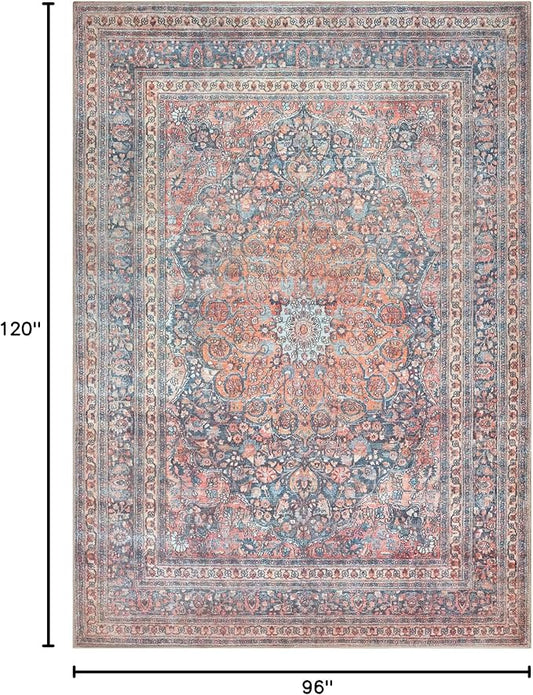 Bloom Rugs Washable Non-Slip 8' x 10' Rug - Multicolor Traditional Medallion Area Rug for Living Room, Bedroom, Dining Room, and Kitchen - Exact Size: 8' x 10'