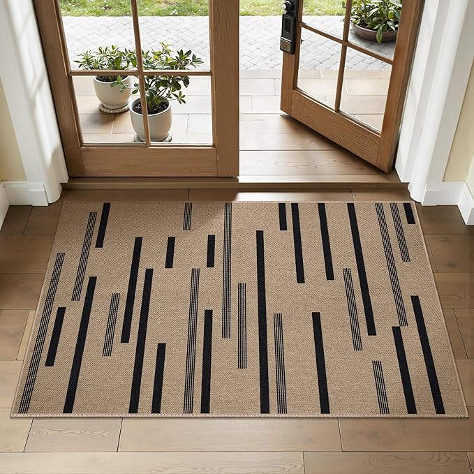 Tangsoo Stripe Easy Jute Rug,Ultra Thin 2x3 Outdoor Rug for Entryway,Non-Slip Washable Small Rug Modern Front Door Mat Non Shedding Throw Carpet for Kitchen Bedroom Porch Doorway