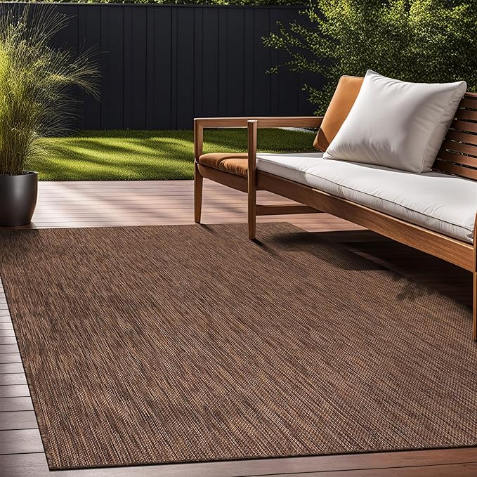 Beverly Rug Indoor Outdoor Rug 8x10, Washable Outside Carpet for Patio, Deck, Porch, Solid Modern Area Rug, Water Resistant, Gold Brown