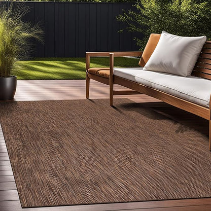 Beverly Rug Indoor Outdoor Rug 8x10, Washable Outside Carpet for Patio, Deck, Porch, Solid Modern Area Rug, Water Resistant, Gold Brown