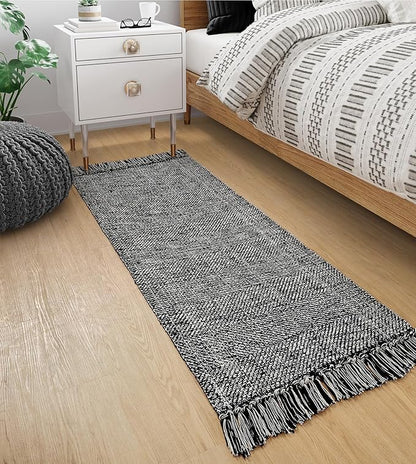 Collive Hallway Runner Rug, 2' x 5' Soft Washable Kitchen Runner Rug, Black Contemporary Modern Laundry Room Rugs Indoor Hand-Woven Cotton Carpet for Bedroom Entryway Front Door Farmhouse