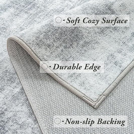 Gray Washable Non Slip Bathroom Rug Modern Aesthetic Abstract 2x3 Rug for Kitchen Floor Small Soft Light Grey Floor Protector Carpet for Entryway Bedside 2 x 3