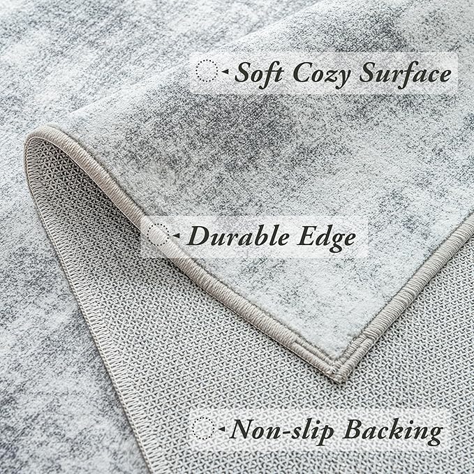 Grey 6x9 Area Rugs for Offic Room Non Slip Washable Rug Hardwood Floor Protector Low Pile Neutral Abstract Modern Floor Carpet for Bedroom Dining Room