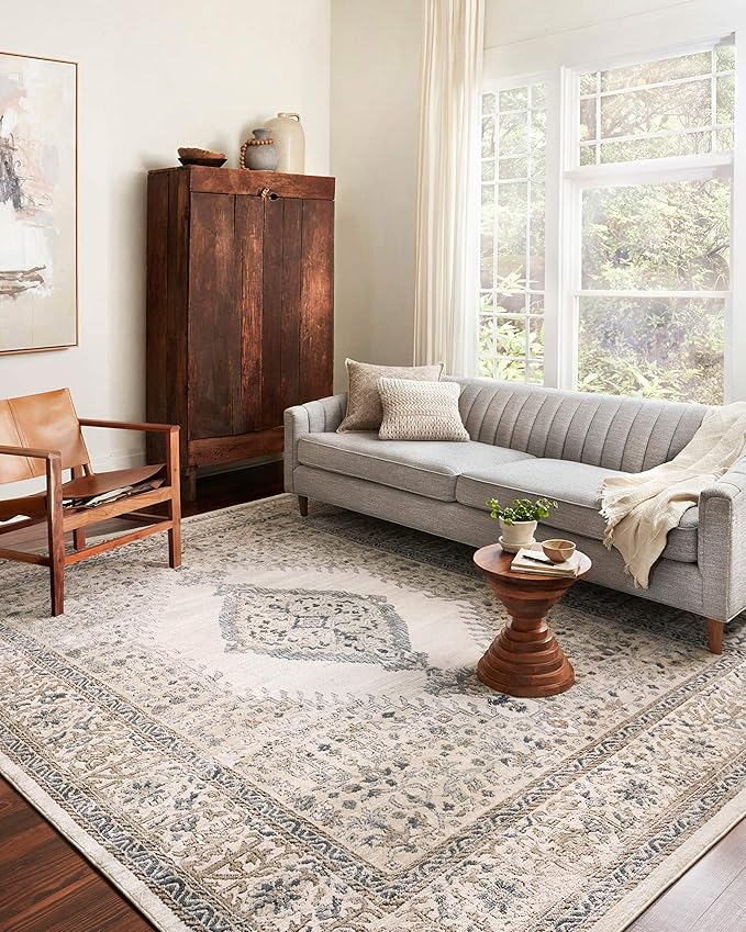 Loloi Teagan Collection TEA-02 Oatmeal/Ivory 7'-11" x 10'-6" Area Rug, Large, Soft Neutral Rug, High-Traffic for Living Room, Bedroom, Home Office, Dining Area