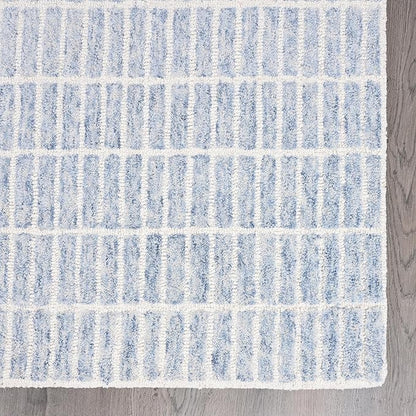 Hand-Tufted 100% Wool Area Rug – Unique Modern Geometric Grid Pattern, Soft Plush Textured Carpet for Living Room, Bedroom, Dining Room & Entryway (Blue, 10' x 14')