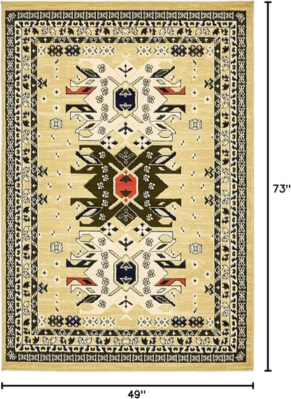 Unique Loom Taftan Collection Border Geometric Tribal Inspired Design Area Rug, 4 ft x 6 ft, Gold/Gray