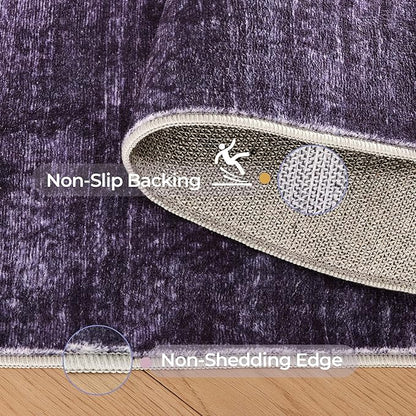 Kokia Abstract Area Rugs 8x10 Bedroom Soft Living Room Rugs Washable Distressed Vintage Comfy Carpet with Non-Slip Backing for Farmhouse Home Office Room Decor, Purple Rug, Oslo Dusty