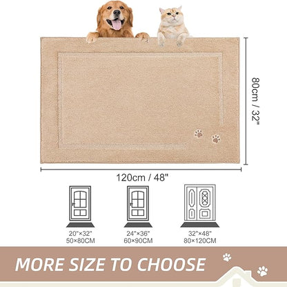 BEQHAUSE Dog Door Mat for Muddy Paws 32"x48" Dirt Trapper Absorbent Doormat Non Slip Entryway Rugs Washable Stain Resistant Welcome Floor Mat Soft Low-Profile for Front Back Door, Beige
